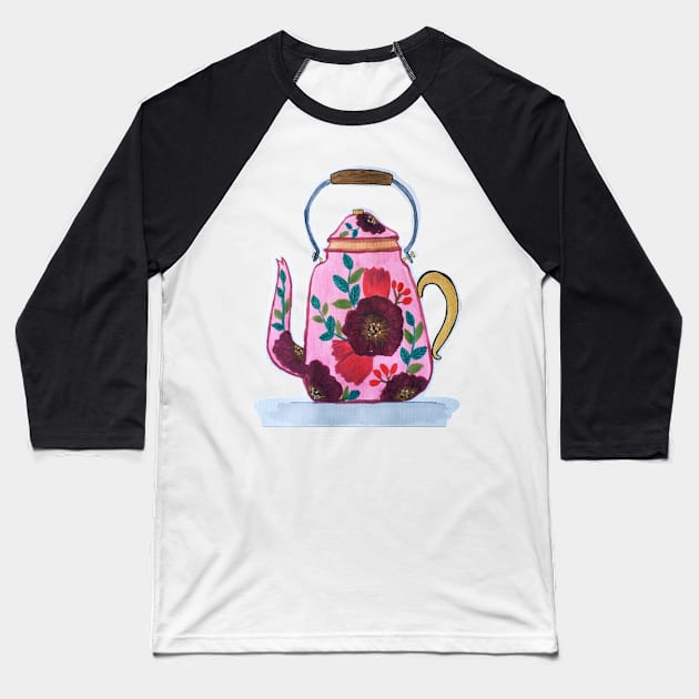 Pink floral teapot Baseball T-Shirt by SanMade